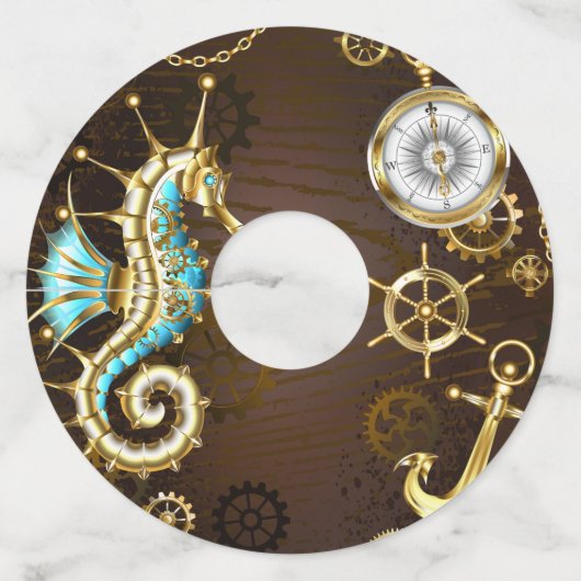 木製の背景(メカニカルシーホース付き) ワイングラスタグ (正面)