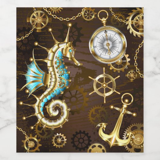 木製の背景(メカニカルシーホース付き) ワインラベル (シングルラベル)