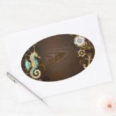 木製の背景（メカニカルシーホース付き） 楕円形シール (封筒)