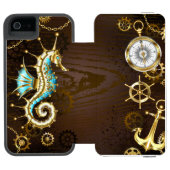 木製の背景(メカニカルシーホース付き) INCIPIO iPhoneウォレットケース (フォリオ Open)