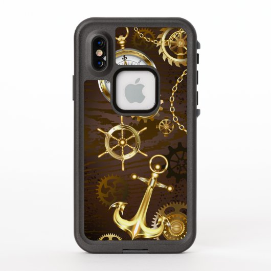 木製の背景(メカニカルシーホース付き) LifeProof iPhoneケース (裏面)