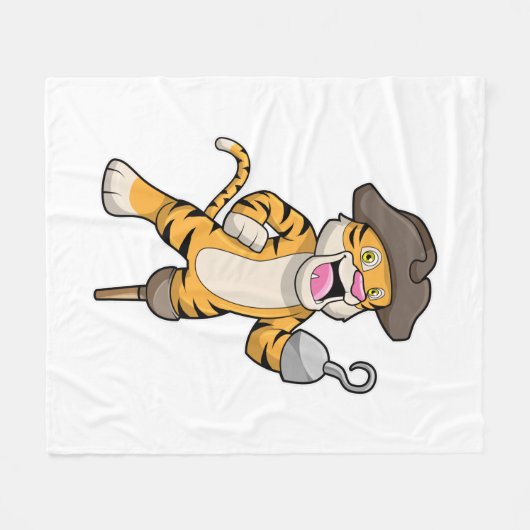 木製の脚とフックの手で海賊としてタイガー フリースブランケット (正面(横))