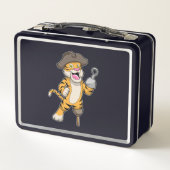 木製の脚とフックの手で海賊としてタイガー メタルランチボックス (裏面)