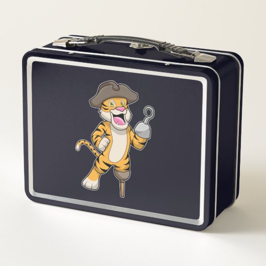 木製の脚とフックの手で海賊としてタイガー メタルランチボックス (裏面)