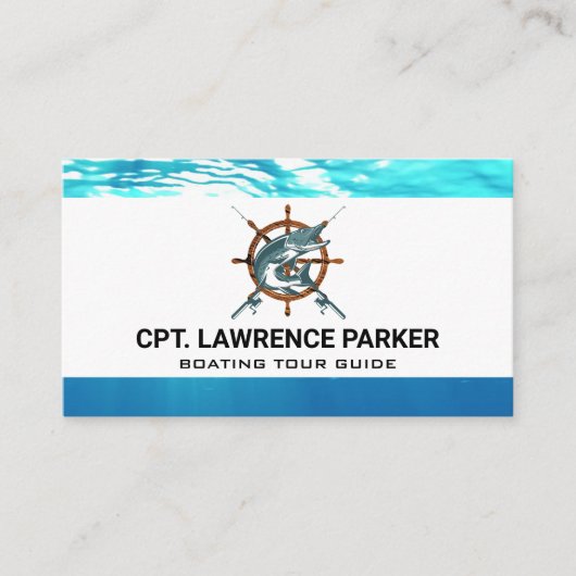 木製の船輪 |ボート |魚と竿 名刺 (正面)