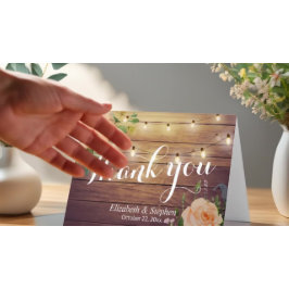 木製の花のストリングライト ウェディング サンクスノート サンキューカード