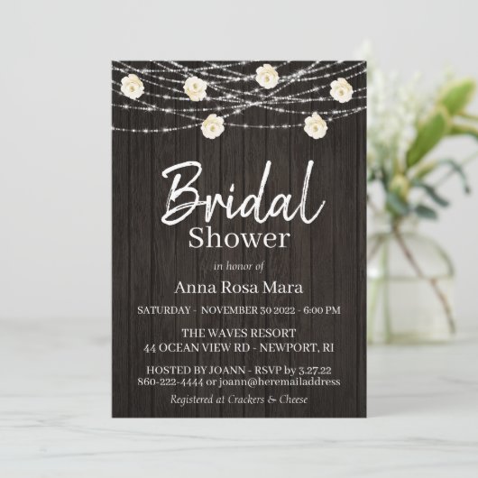 *~* 木製の花のライト ローズ ブライダルシャワー 招待状 (スタンド正面)