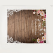 木製の花飾り付きストリングライト ウェディングバックドロップ ラスティック タペストリー (正面(横))