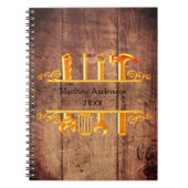 木製の茶色と金の工具の家の修繕ビジネス ノートブック (正面)