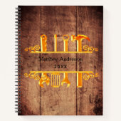 木製の茶色と金の工具の家の修繕ビジネス ノートブック (正面)