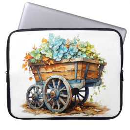 木製の荷車にヴィンテージの野の花 ラップトップスリーブ