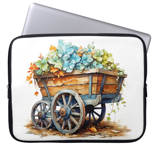 木製の荷車にヴィンテージの野の花 ラップトップスリーブ (正面)