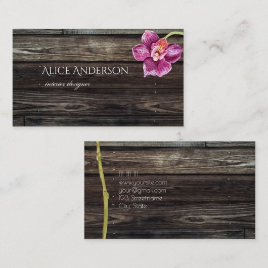 木製の蘭をテーマにしたインテリアデザイナー 名刺 (正面/裏面)