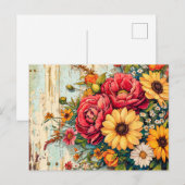 木製の赤と黄色の庭の花 ポストカード (正面/裏面)