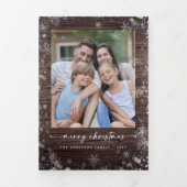 木製の雪の結晶のクリスマスカード　メリークリスマス 三つ折りクリスマスカード (カバー)