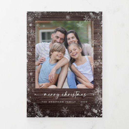 木製の雪の結晶のクリスマスカード　メリークリスマス 三つ折りクリスマスカード (カバー)