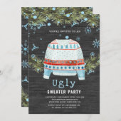 木製の雪の醜いセータークリスマス招待状 招待状 (正面/裏面)