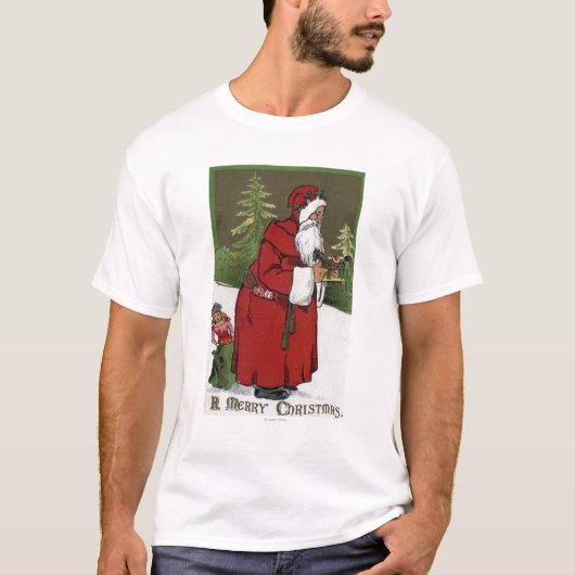 木製の馬とのクリスマスGreetingSanta Tシャツ (正面)