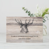 木製の鹿のモチーフ | ウェディングテーブルナンバーカード（アンティーク調） 招待状 (スタンド正面)