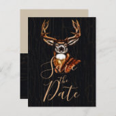 木製の鹿の置物 - 素朴なカントリー風セーブ・ザ・デート 案内ポストカード (正面/裏面)
