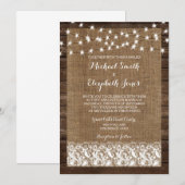 木製の麻とレースとライトのラスティックな結婚式の招待状 招待状 (正面/裏面)