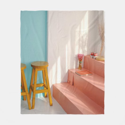 木製の黄色いバー フリースブランケット (正面)