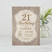 木製の21歳誕生日招待状（ラスティックスタイル） 招待状 (スタンド正面)