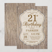 木製の21歳誕生日招待状（ラスティックスタイル） 招待状 (正面/裏面)