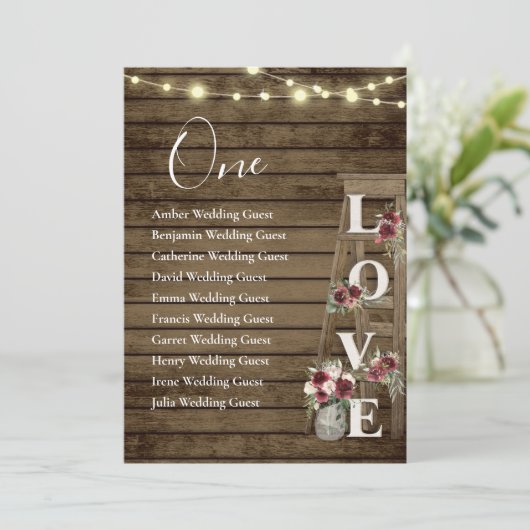 木製はしごバーガンディフローラテーブル1シーティングカード (スタンド正面)