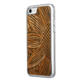 木製ひまわりプリント彫刻®木材 CarvedウッドiPhoneケース (左)