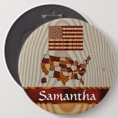 木製アメリカ国旗と地図 缶バッジ (正面&裏面)
