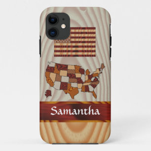 木製アメリカ国旗と地図 iPhone 11 ケース