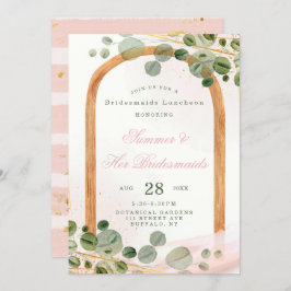 木製アーチピンクユーカリプスブリデスメイドランチョン 招待状