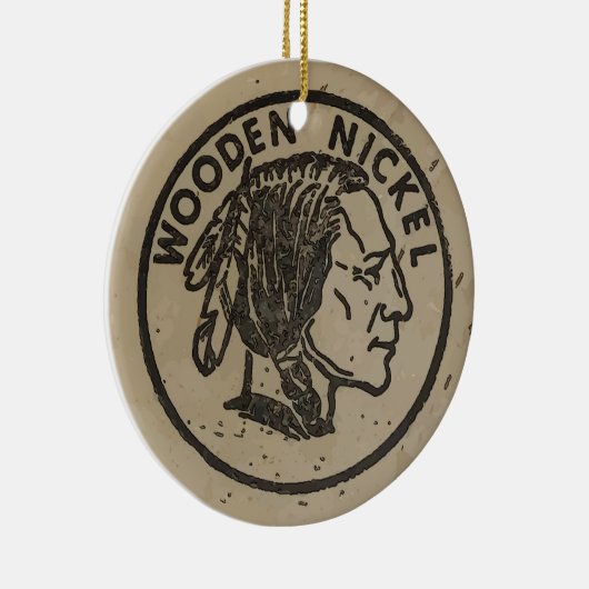 木製インディアンヘッドニクル、追加文字 セラミックオーナメント (右)
