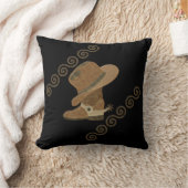 木製インレーのカウボーイブーツと帽子 クッション (ブランケット)