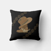 木製インレーのカウボーイブーツと帽子 クッション (裏面)