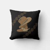 木製インレーのカウボーイブーツと帽子 クッション (正面)