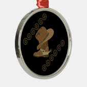 木製インレーのカウボーイブーツと帽子 メタルオーナメント (右)