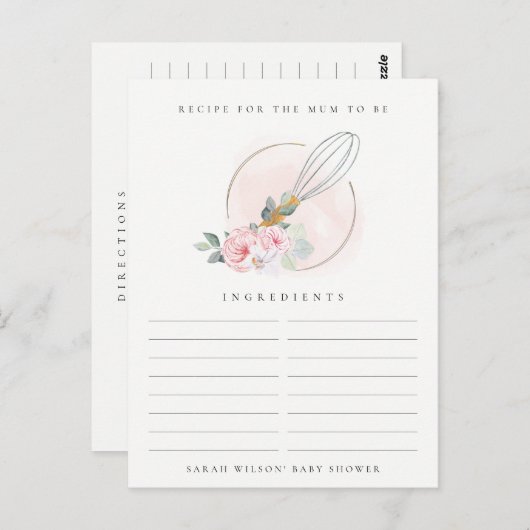 木製ウィスクフローラレシピリクエスト赤ちゃんシャワー ポストカード (正面/裏面)