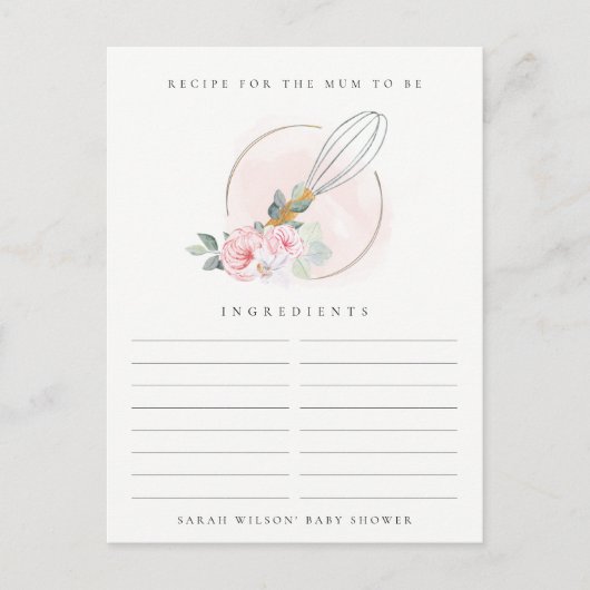 木製ウィスクフローラレシピリクエスト赤ちゃんシャワー ポストカード (正面)