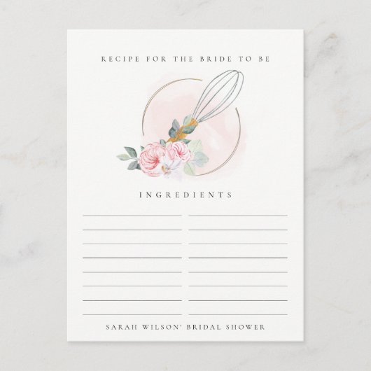 木製ウィスクフローラレシピ要求ブライダルシャワー ポストカード (正面)