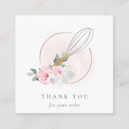 木製ウィスク赤面ウォーターカラーフローラシェフサンキュー スクエア名刺 (正面)