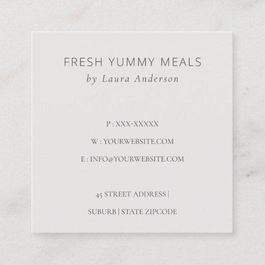 木製ウィスク赤面ウォーターカラーフローラシェフサンキュー スクエア名刺 (裏面)