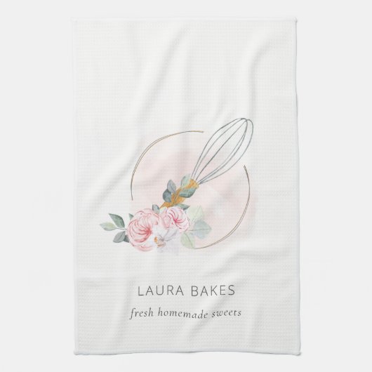 木製ウィスク赤面水彩フローラシェフロゴキット キッチンタオル (縦)