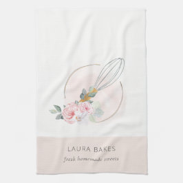 木製ウィスク赤面水彩フローラシェフロゴ キッチンタオル