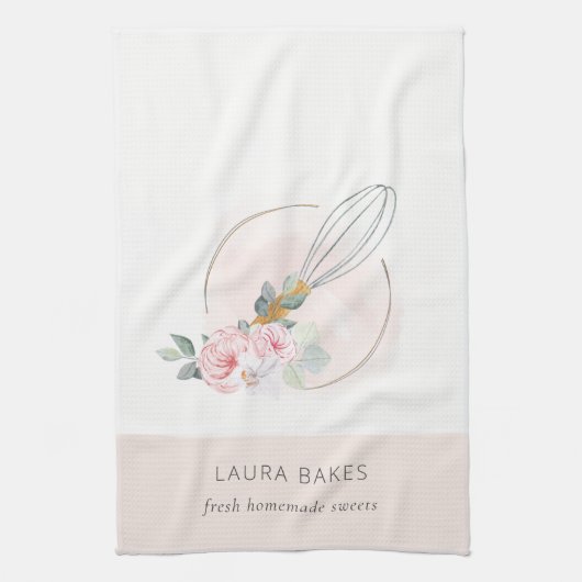 木製ウィスク赤面水彩フローラシェフロゴ キッチンタオル (縦)