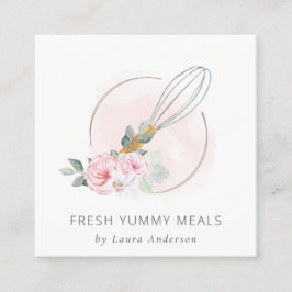 木製ウィスク赤面水彩フローラシェフロゴ スクエア名刺