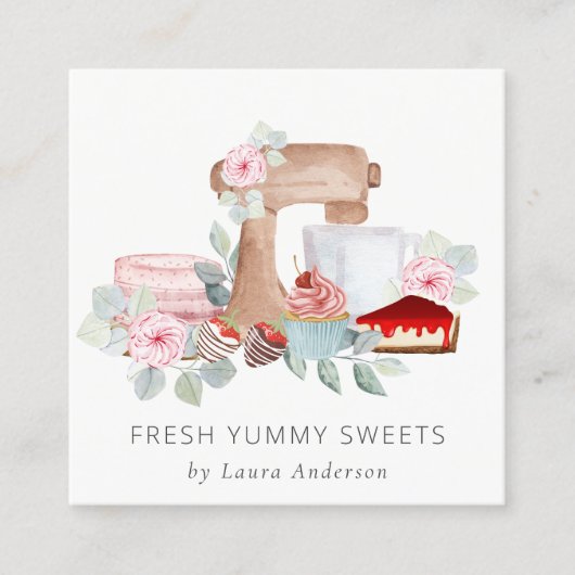 木製ウィスク赤面水彩フローラシェフロゴ スクエア名刺 (正面)