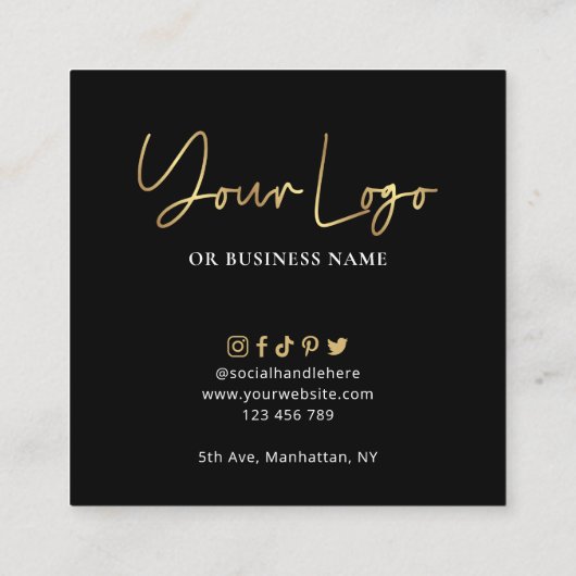 木製ウィックキャンドルブラック&金ゴールドロゴ安全カード スクエア名刺 (裏面)