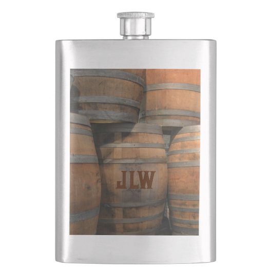 木製ウイスキー樽ケグモノグラムの フラスク (正面)